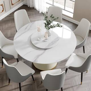 JE Home 53.15 in. White Modern Round Sintered Stone Top Dining Table with Carbon Steel Base Seats 6 PVS-DT010JX01