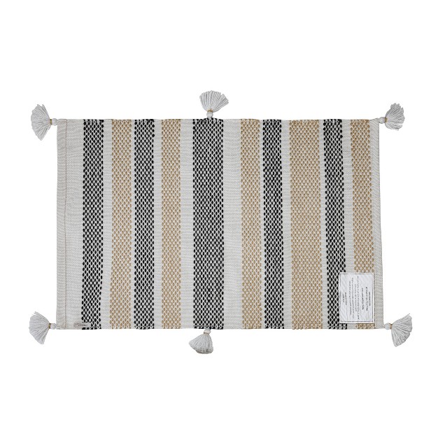 Foreside Home amp Garden 2 x27 x3 x27 Tick Stripe Hand Woven Indoor Outdoor Rug Tan