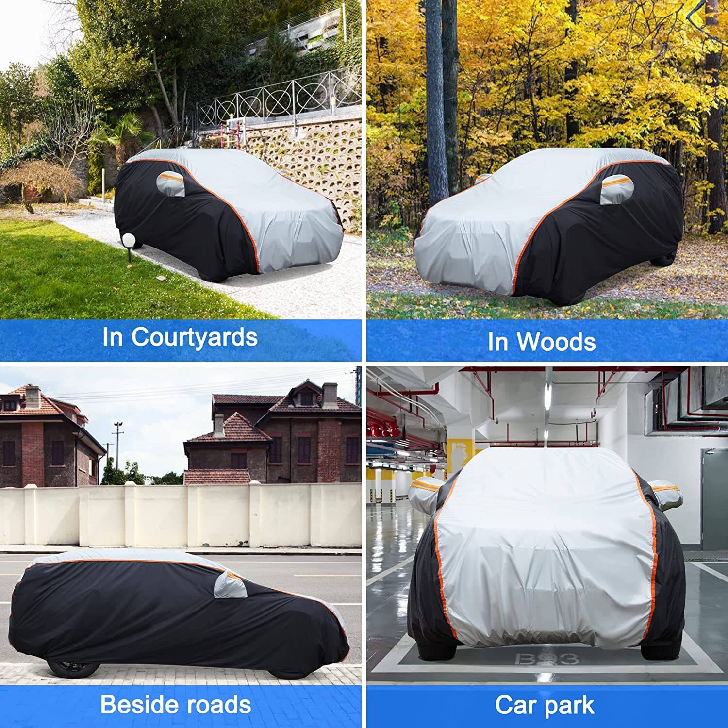 Car Cover UV Protection Waterproof Car Cover All Weather Windproof Outdoor Full car Cover， Universal Fit for SUV Medium Size