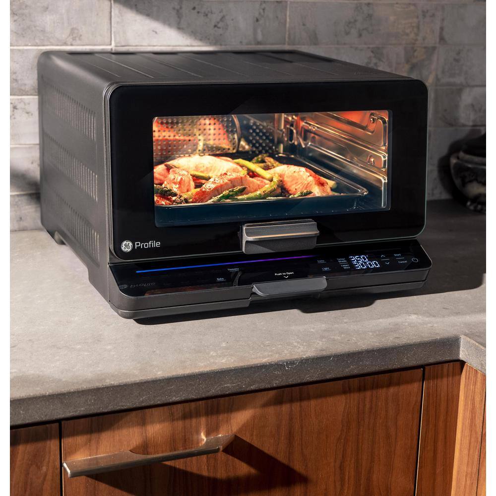 GE Profile 1800 W No Preheat Black Toaster Oven with 11-functions incl Air Fry Bake Broil Toast and pizza WiFi connected P9OIAAS6TBB