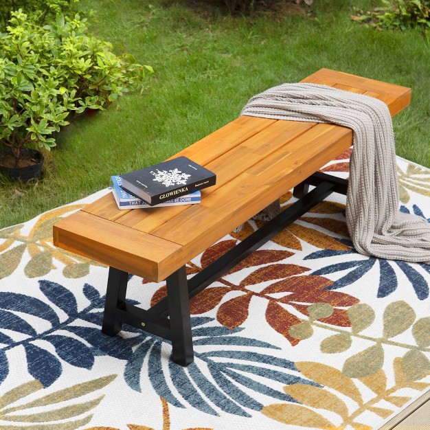 Rectangular Acacia Wood Patio Bench Captiva Designs