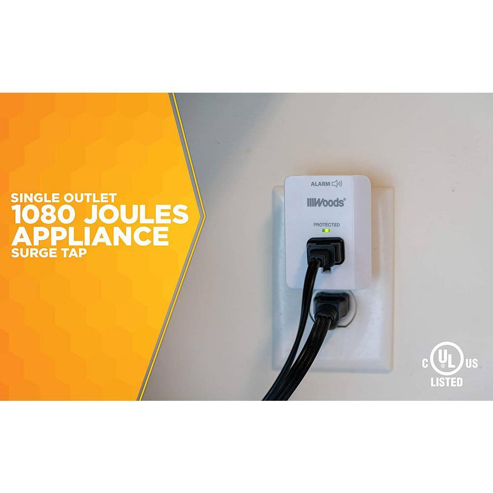 Woods Appliance 1-Outlet 900-Joule Surge Protector with Alarm - Gray 41008