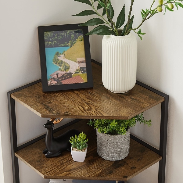 VECELO Polygonal Corner Side Table with 4-Tier Storage Shelves