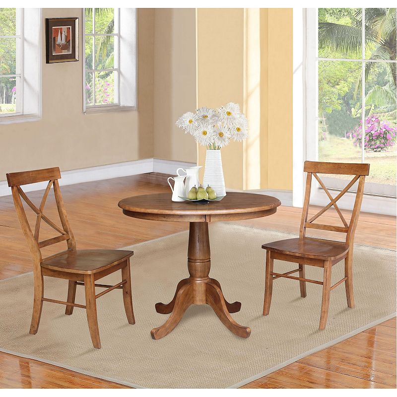 International Concepts Round Pedestal Table and Chair 3-piece Set