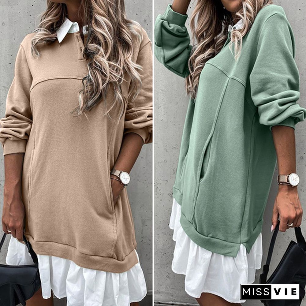 ZANZEA Women Autumn Loose Full Sleeve Sweater Casual Plain Holiday Sweatshirt Dress Plus Size