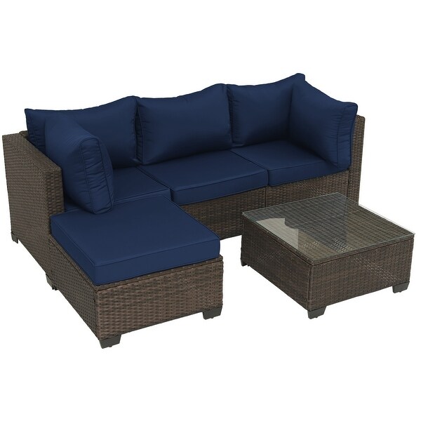 5Piece HandWoven PE Wicker Outdoor Patio Sectional Sofa Set with Cushions and Coffee Table