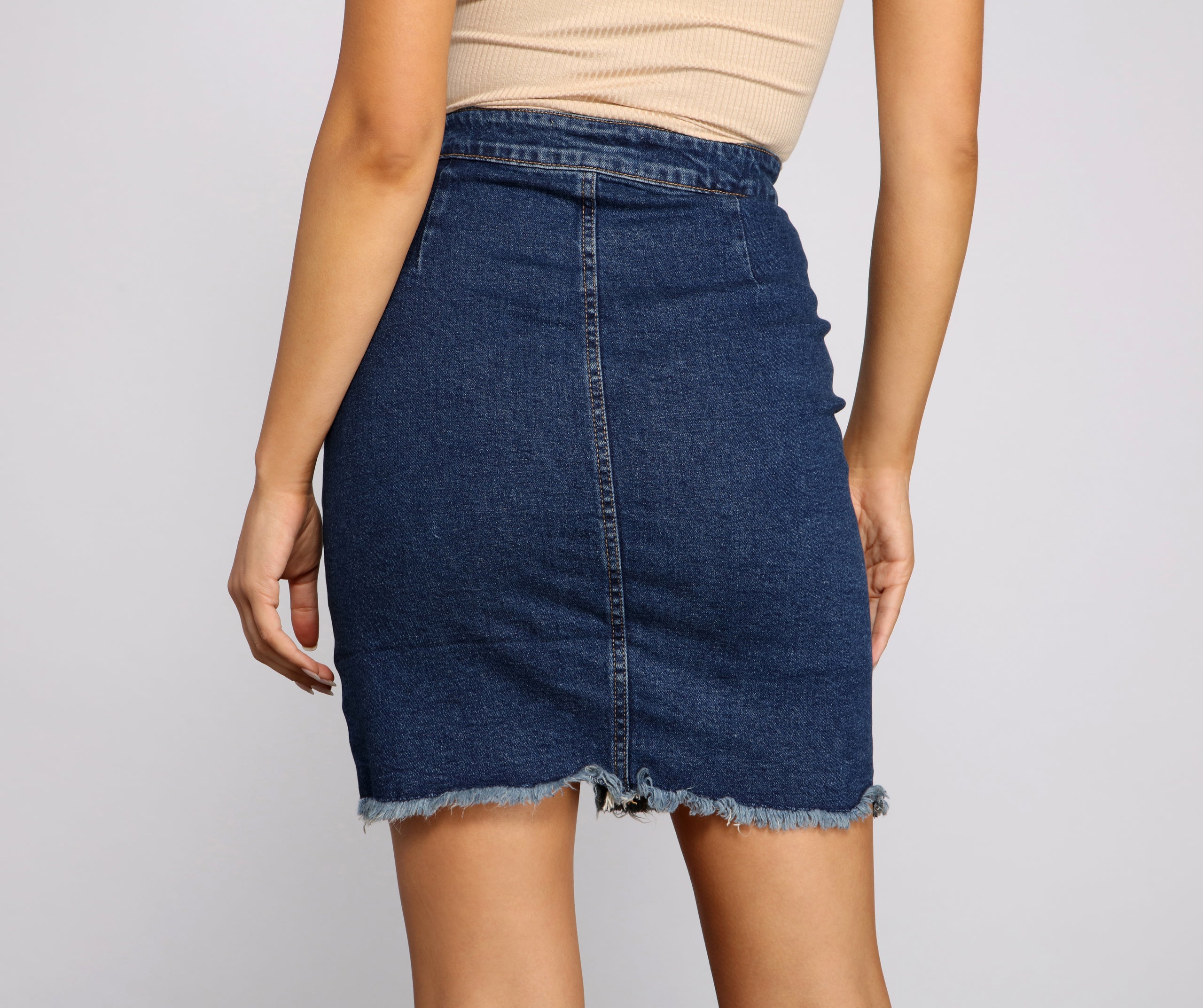 Wrapped In Styled Frayed Denim Skirt