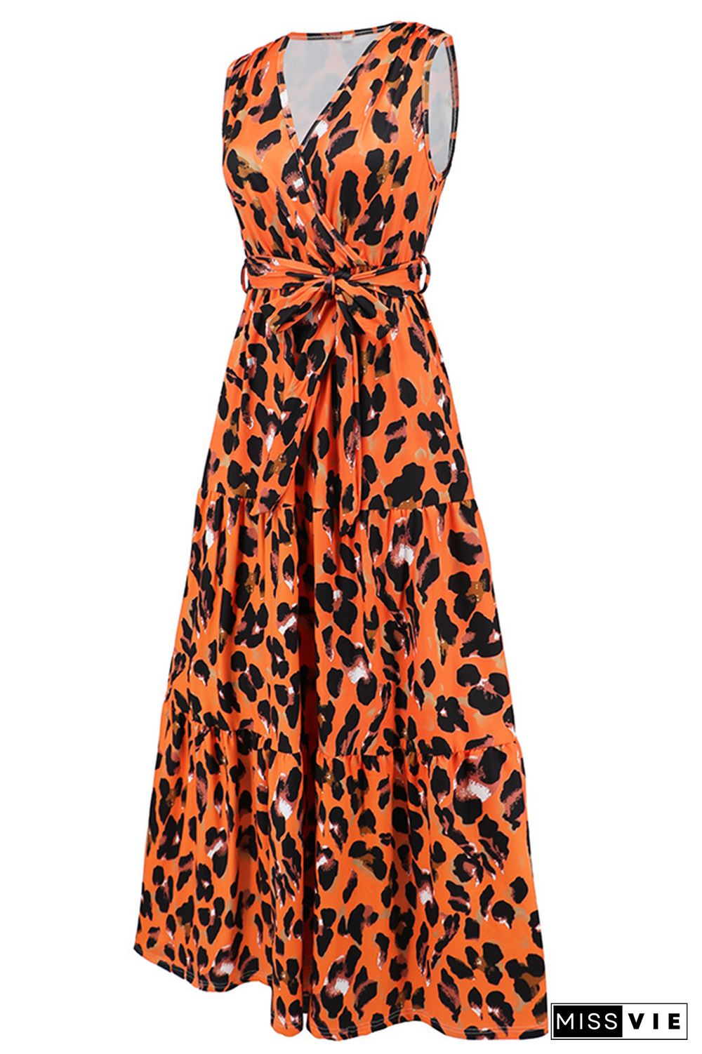 Sleeveless V Neck Splicing Leopard Dress