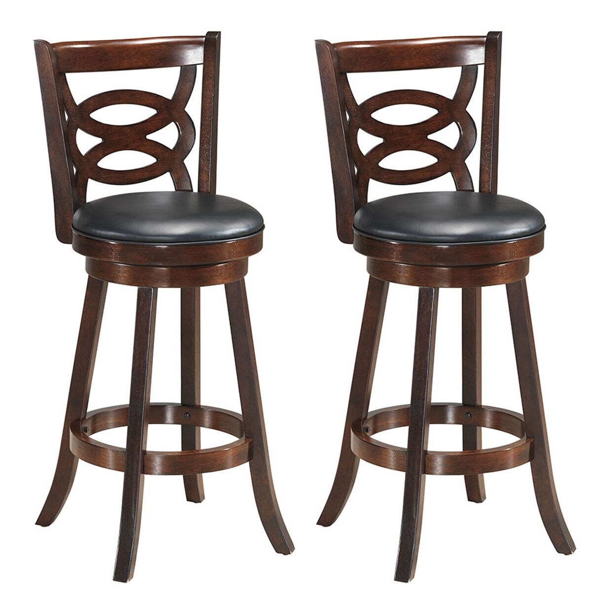 Costway Set of 2 Bar Stools 29'' Height Wooden Swivel Backed Dining - 17.5''x19''x42''(WxDxH)