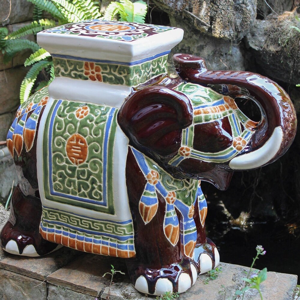 International Caravan Large Porcelain Elephant Stool