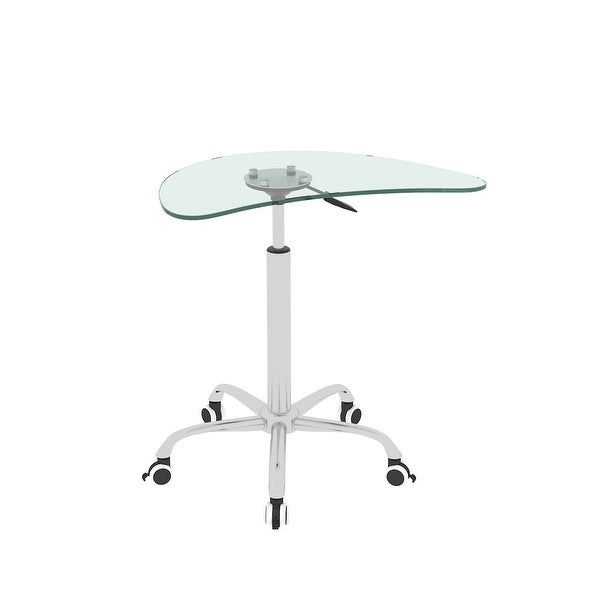 Adjustable Height Tempered Glass Side Table with Lockable Wheels