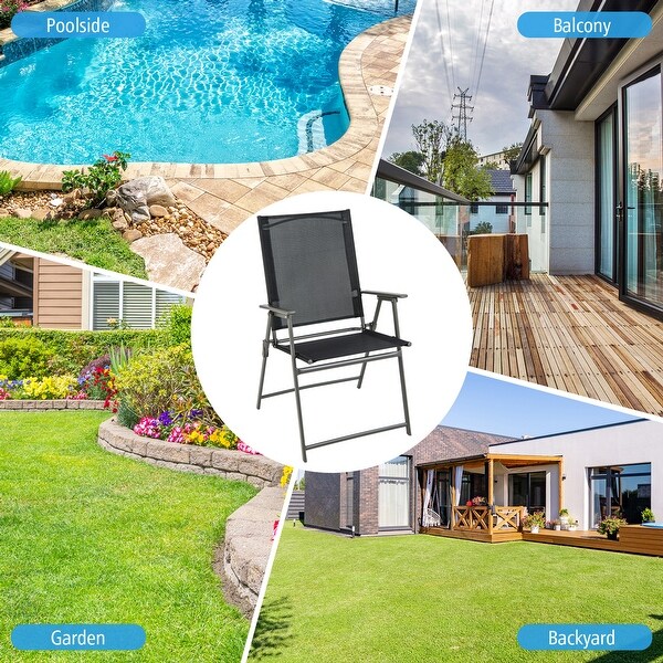 Gymax 2PCS Patio Portable Metal Folding Chairs Dining Chair Set