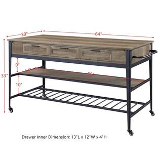 Whatseaso 64 in. L x 29 in. W x 33 in. H Kitchen Island in Rustic Oak  Black Finish SEP-110513149