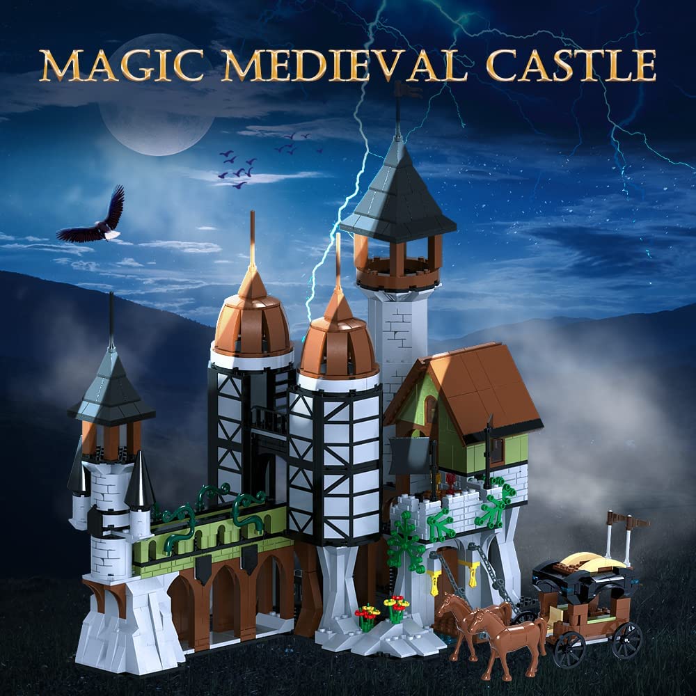 HOGOKIDS Medieval Castle Building Sets - 935 PCS Building Blocks with Bridge Gate and Carriage Magic Harry Castle Potter Kits Creative STEM Toys Gift for 8 9 10 11 12 13 14 Years Old Boys Girls Adults