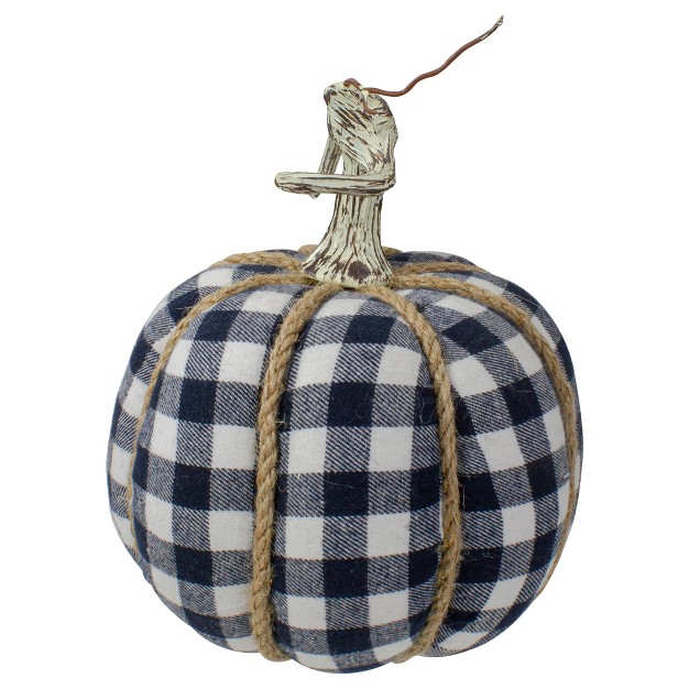 Northlight Dark Blue And White Plaid Fall Harvest Tabletop Pumpkin