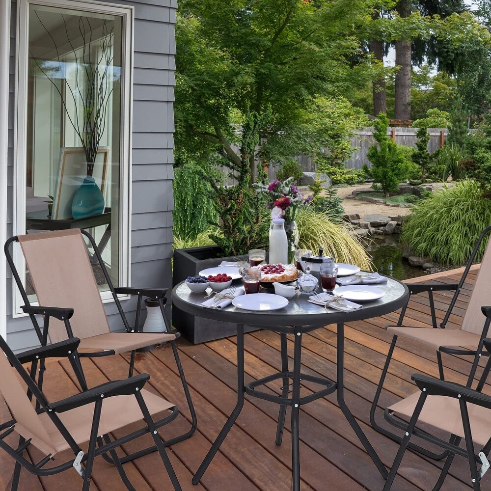 Patio Dining Set  Set of 6 Garden Outdoor Furniture Set with Tilted Umbrella  31.5\