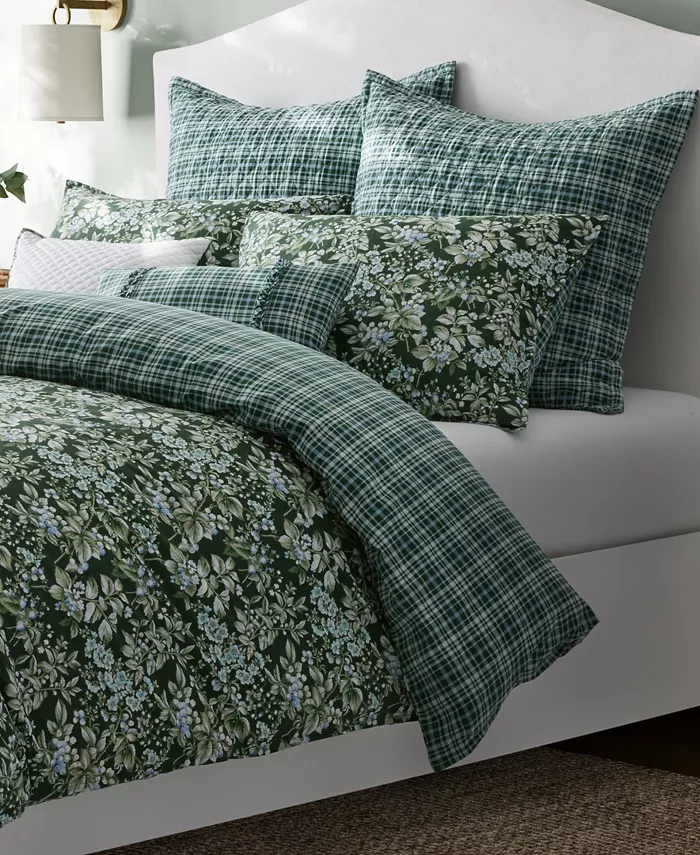 Laura Ashley Bramble Floral Cotton Reversible 7 Piece Duvet Cover Set， Full Queen