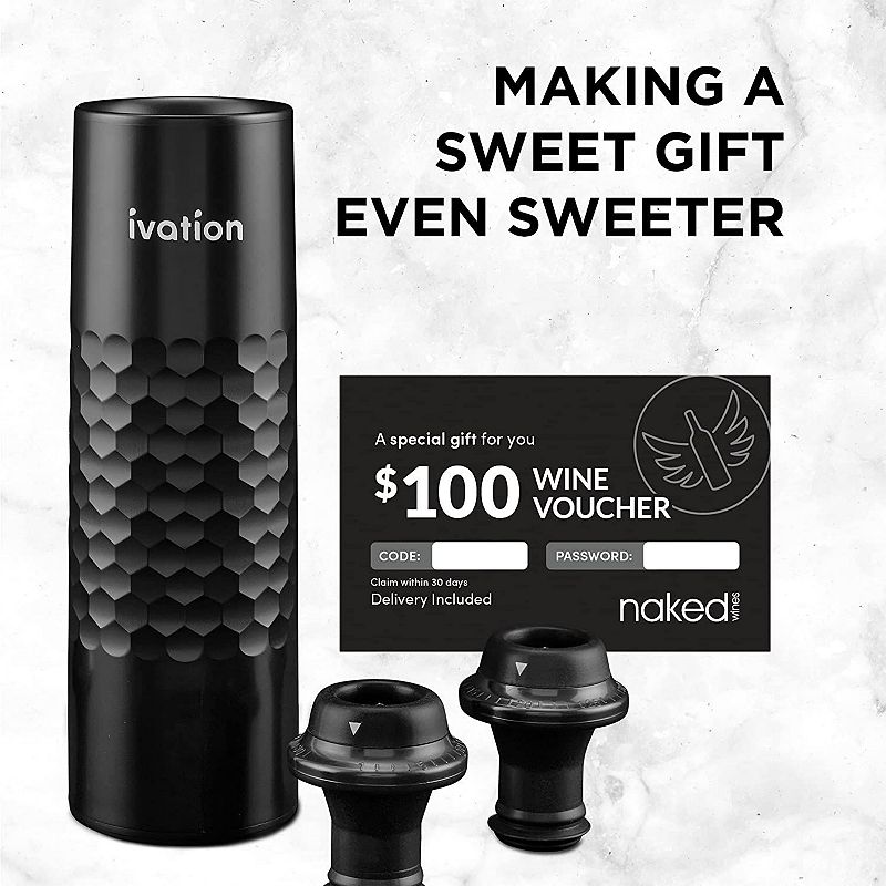 Ivation Rechargeable Wine Pump with Wine Bottle Stopper / Wine Bottle Sealer