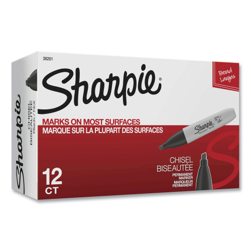 Sharpie Chisel Tip Permanent Marker， Medium， Black， Dozen (38201)