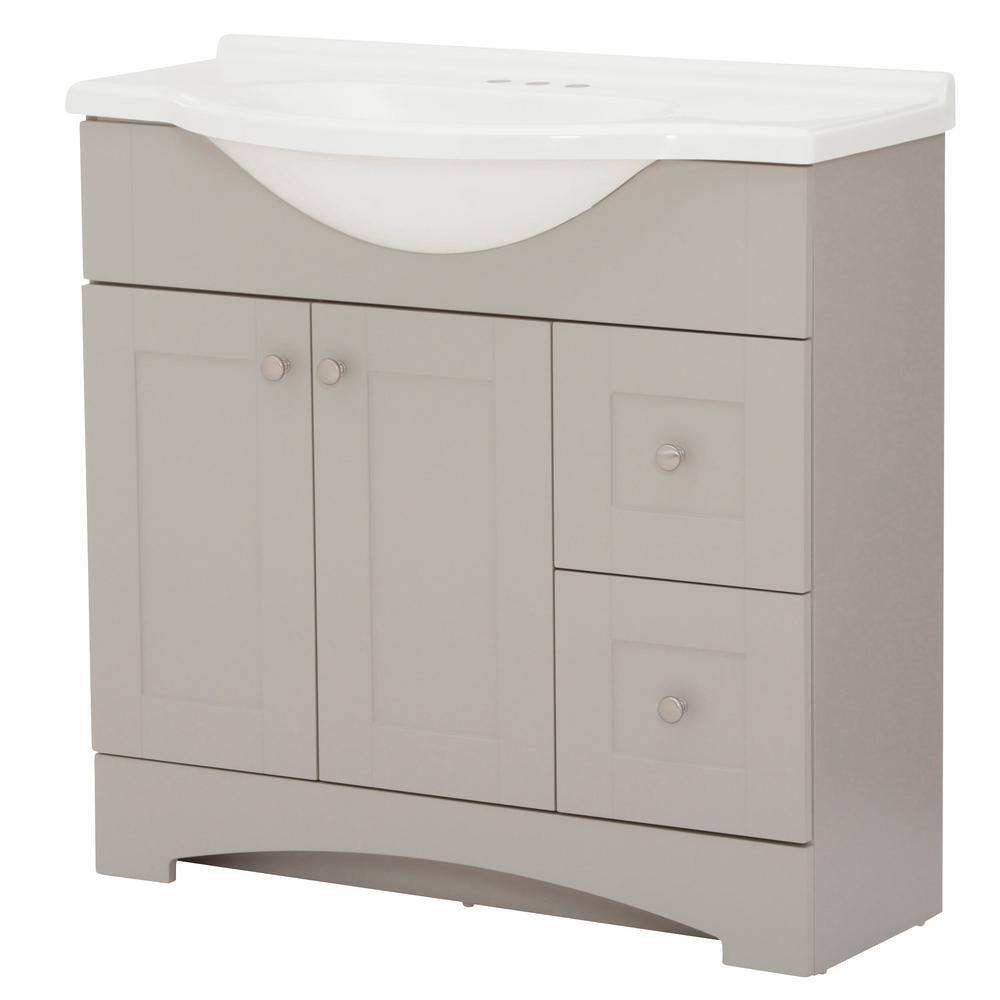 Glacier Bay Del Mar 37 in. W x 18.78 in. D Bath Vanity in Gray with Cultured Marble Vanity Top in White with Belly Bowl Sink DM36P2-KG