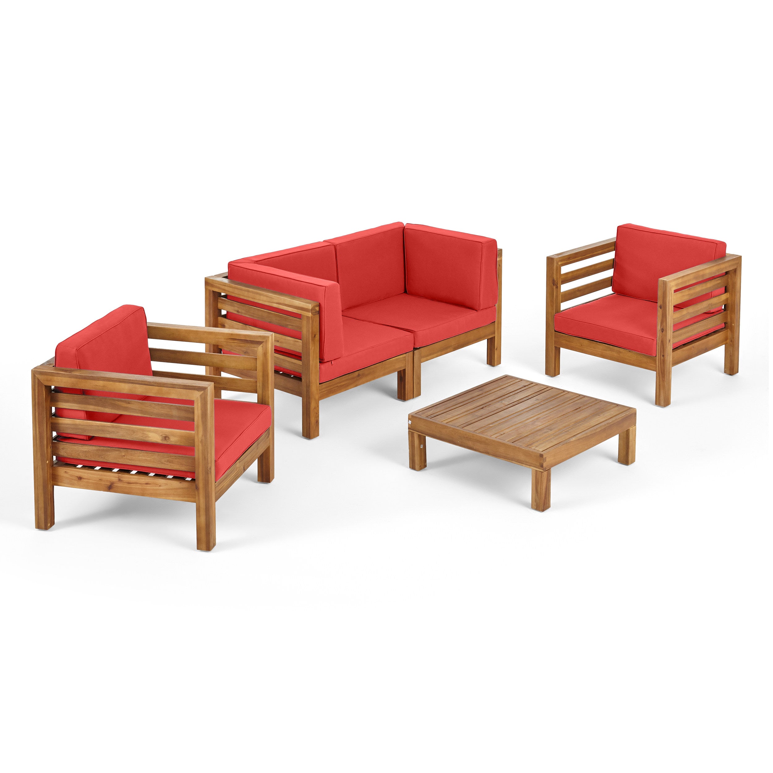 Emma Outdoor 4 Seater Acacia Wood Loveseat Chat Set