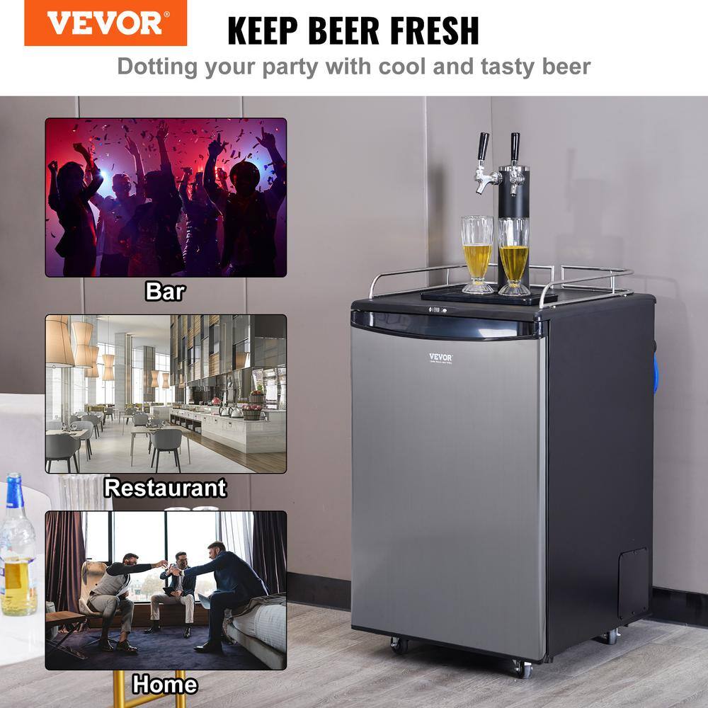 VEVOR Beer Kegerator Dual Tap Draft Beer Dispenser Full Size Keg Refrigerator With Shelves CO2 Cylinder Drip Tray  Rail DZSZPJGY2163LD8WUV1