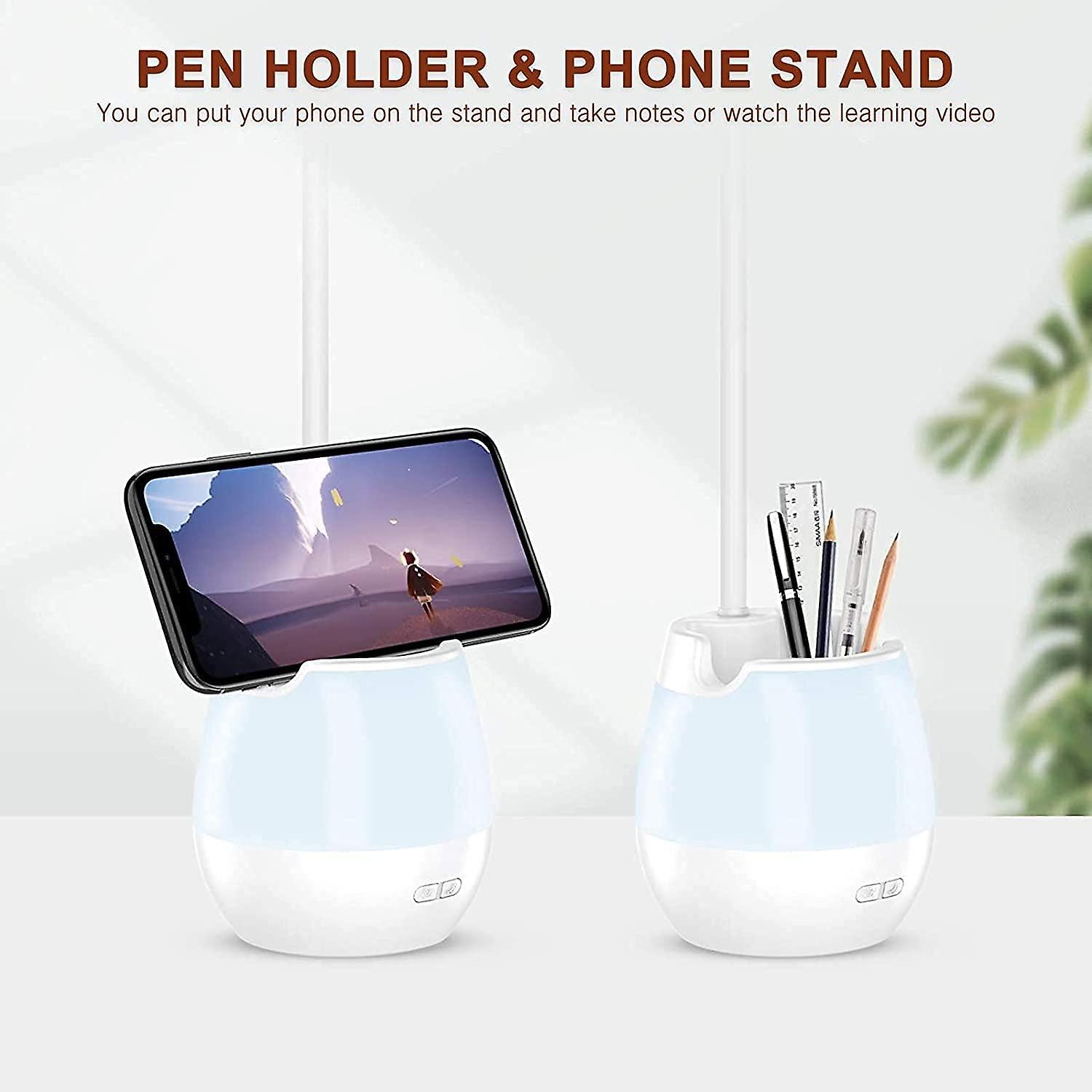 2 in 1 LED Desk Lamp + Night Light， 5 Brightness Levels， Rechargeable Reading Lamp with Pen Holder a