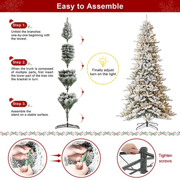 Glitzhome 10Ft PreLit Deluxe Artificial Flocked Fir Christmas Tree