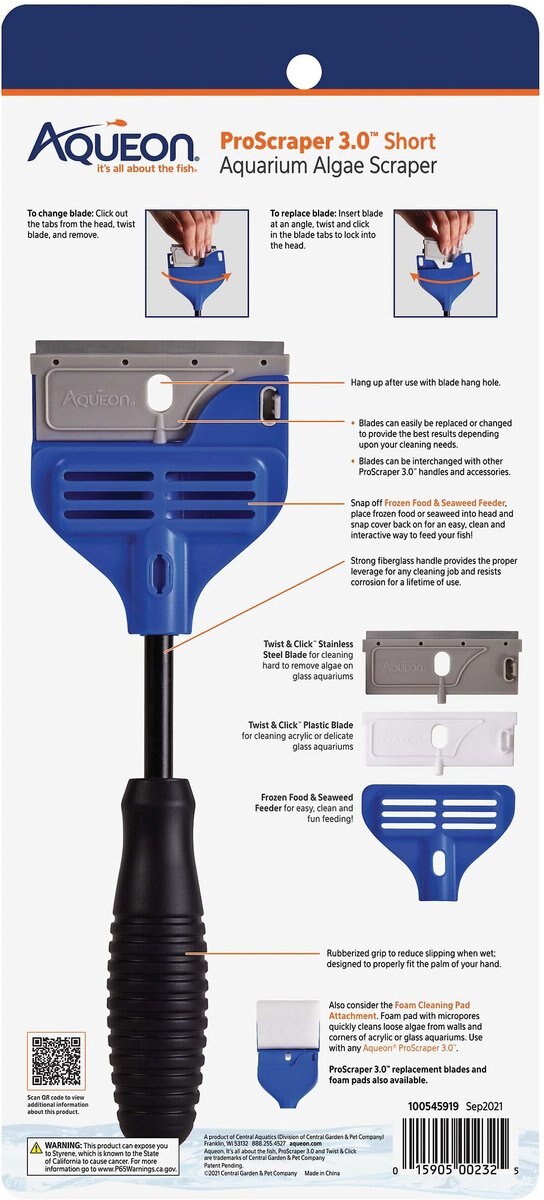 Aqueon ProScraper 3.0 Short Aquarium Algae Scraper