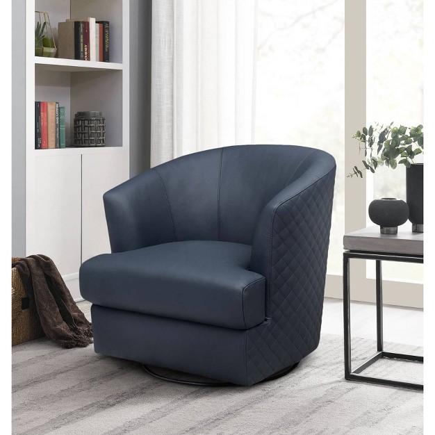 Benfield Top Grain Leather Swivel Chair Navy Abbyson Living