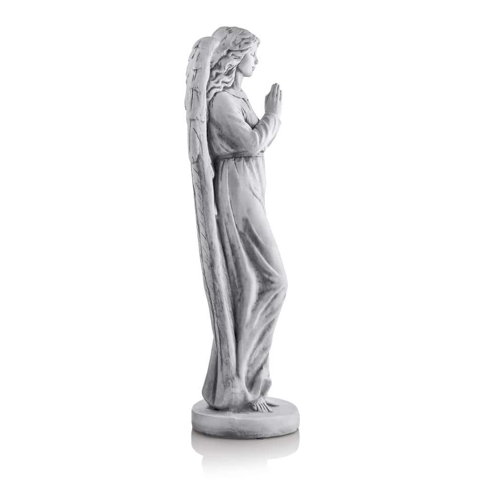 Alpine Corporation 47 in. Tall Indoor/Outdoor Praying Angel Statue Yard Art Decoration, Light Gray QFC100