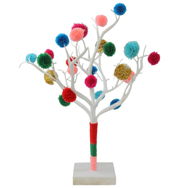 Multi color Christmas Cheer Pom Pom Twig Tree