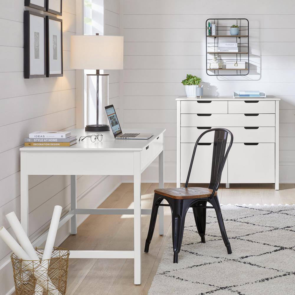 StyleWell Craft 54 in. White Writing Desk with 2-Drawers CRF-001-WH