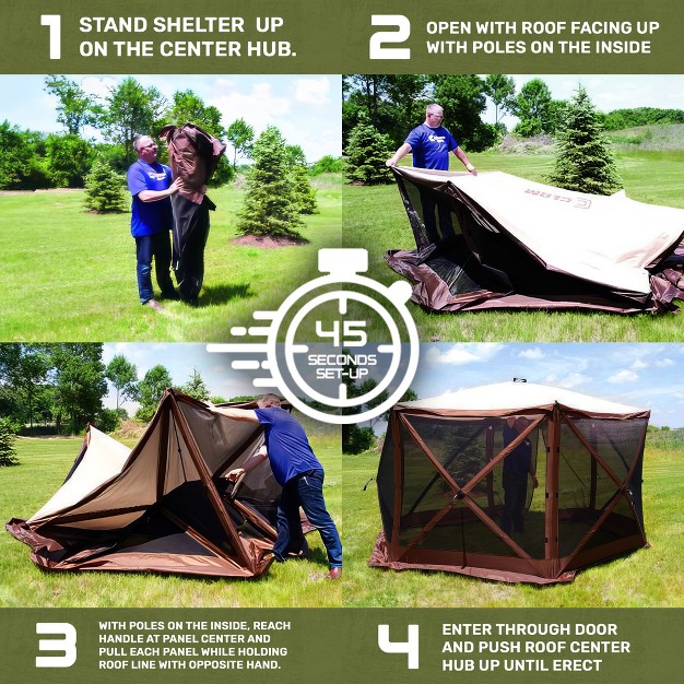 Clam Quick set Traveler 6 X 6 Foot Easy Set Up Portable Outdoor Camping Pop Up Canopy Gazebo Shelter With Ground Stakes And Carry Bag Green tan