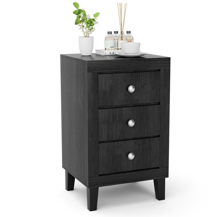 Modern Nightstand with 3 Drawers for Bedroom Living Room