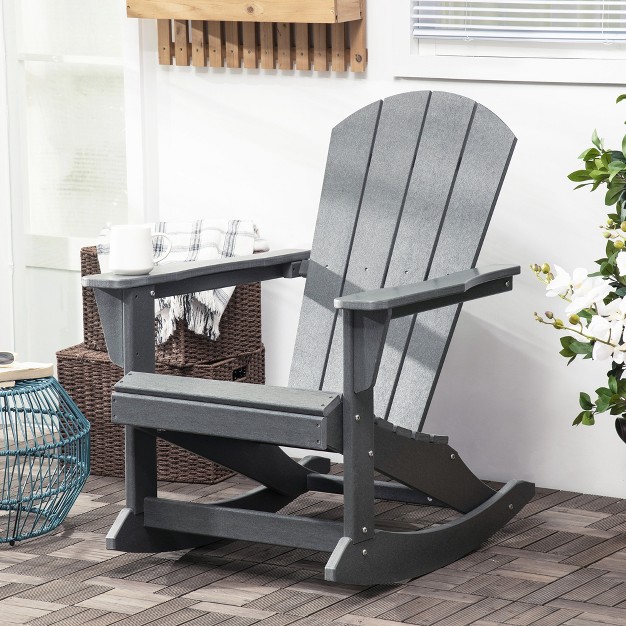 Outsunny Outdoor Rocking Chair Hdpe Adirondack Porch Rocker Chair For Garden Patio Light Gray