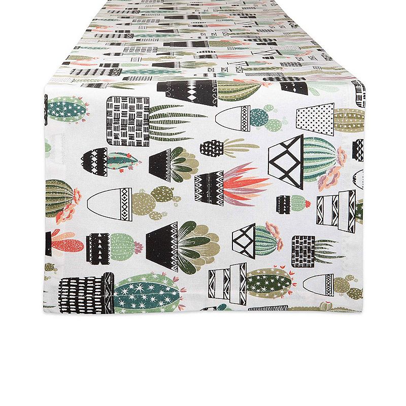 108 White with Cactus Patterned Prints Rectangular Table Runner