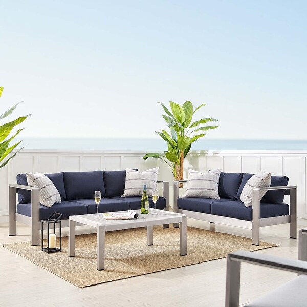 Shore Sunbrella Fabric Outdoor Patio Aluminum 3 Piece Set