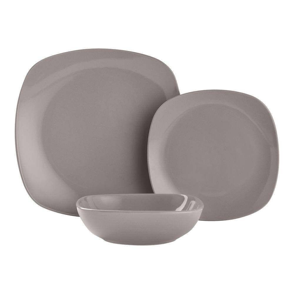 StyleWell 12-Piece Soft Square Stoneware Dinner Set in Shadow Gray (Service for 4) HD2112015