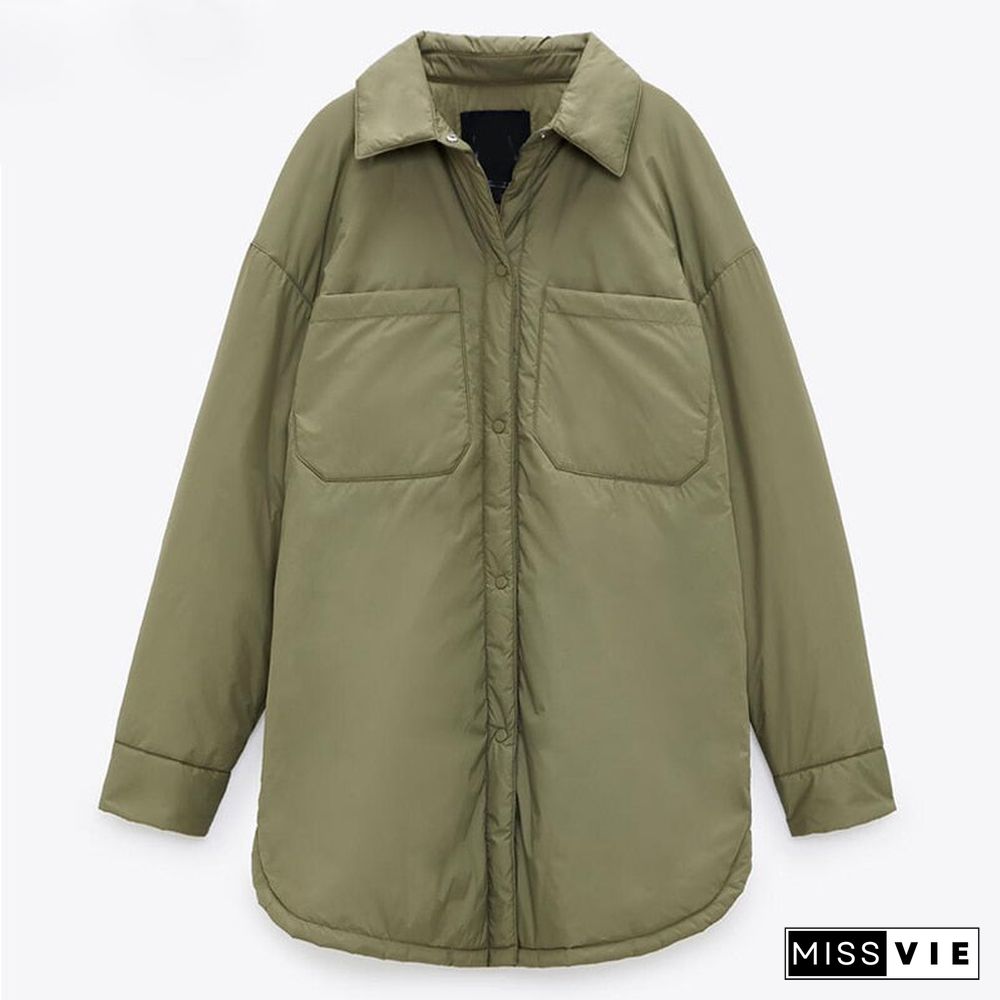 Autumn Winter Oversize Warm Cotton Jacket Coat Women Vintage Green Long Overcoats Female Loose Solid Light Parka Outwear