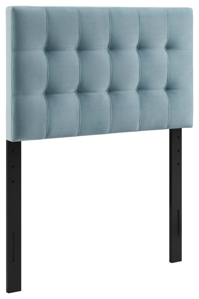 Light Blue Lily Biscuit Tufted Twin Performance Velvet Headboard   Transitional   Headboards   by First of a Kind USA Inc  Houzz