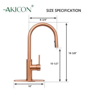 Akicon Single-Handle Pull Down Sprayer Kitchen Faucet with Deckplate in Copper AK96416-C