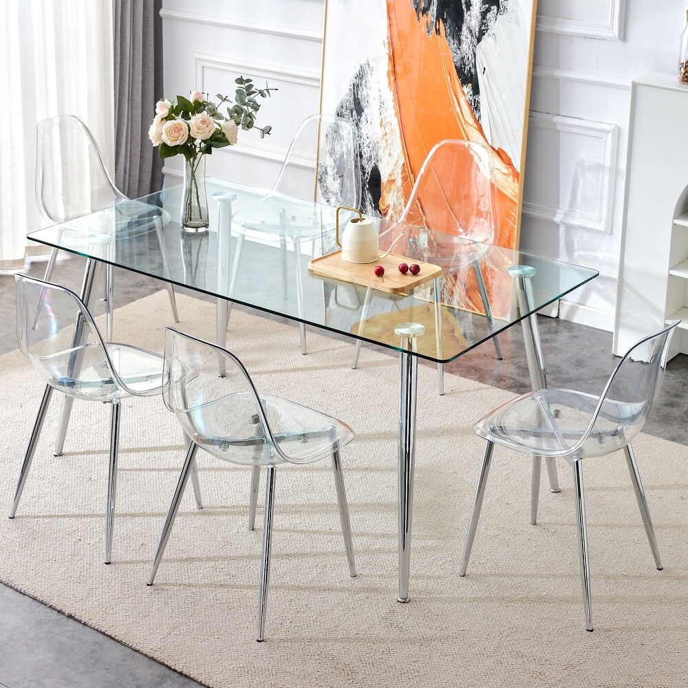 Modern Minimalist Rectangular Glass Dining Table 63\