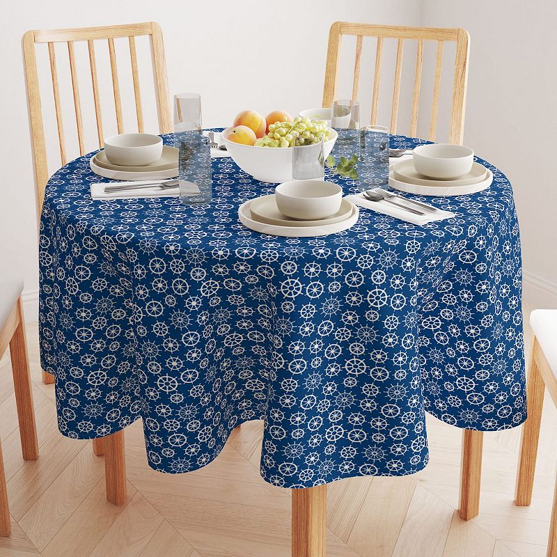 Round Tablecloth， 100% Polyester， 60 Round， Boat Wheels