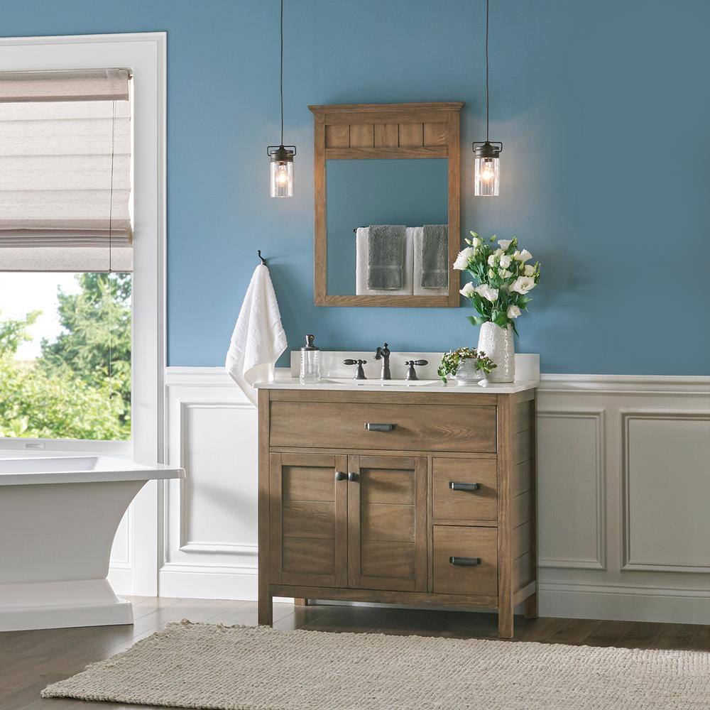 Home Decorators Collection Stanhope 31 in. W x 22 in. D Vanity in Reclaimed Oak with Engineered Stone Vanity Top in Crystal White with White Sink SNOVT3122DR