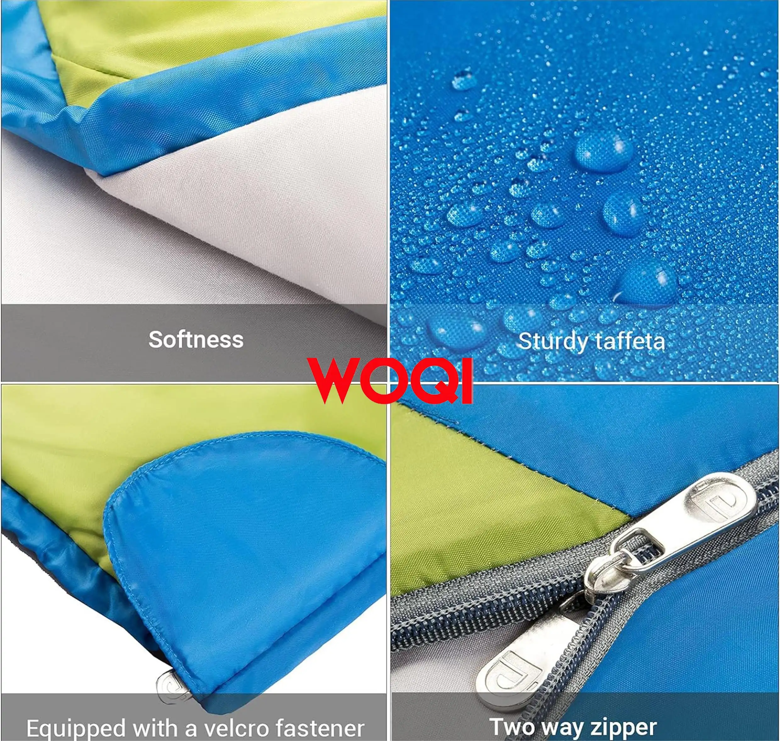 WOQI large double sleeping bag  suitable for camping  hiking  travel  with 2 pillows