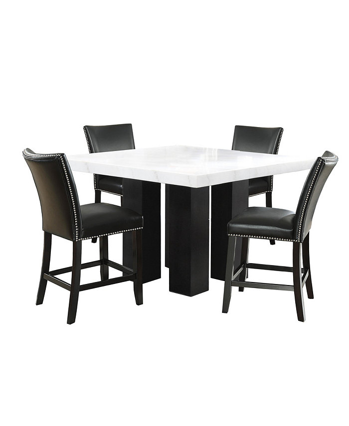 Furniture Camila Square 54 Marble Counter Height Table and Black Counter Chair 5pc Set (Table+4 Chairs)