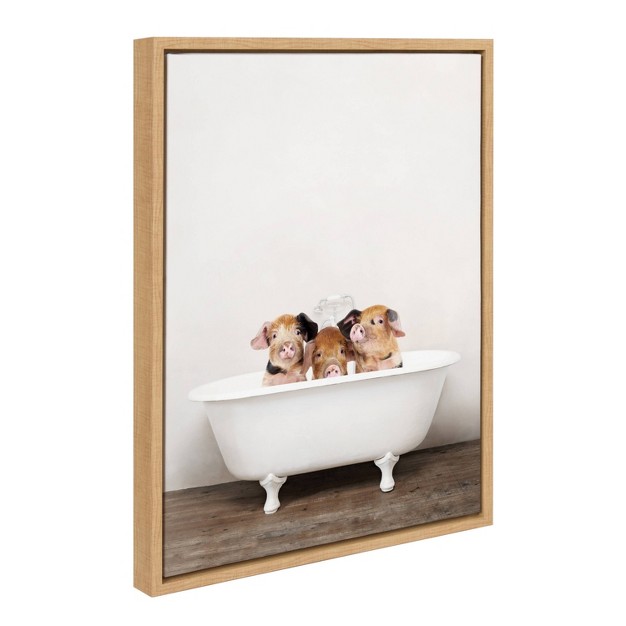 X 24 quot Sylvie Three Little Pigs In Vintage Bathtub Framed Canvas By Amy Peterson Natural Kate amp Laurel All Things Decor