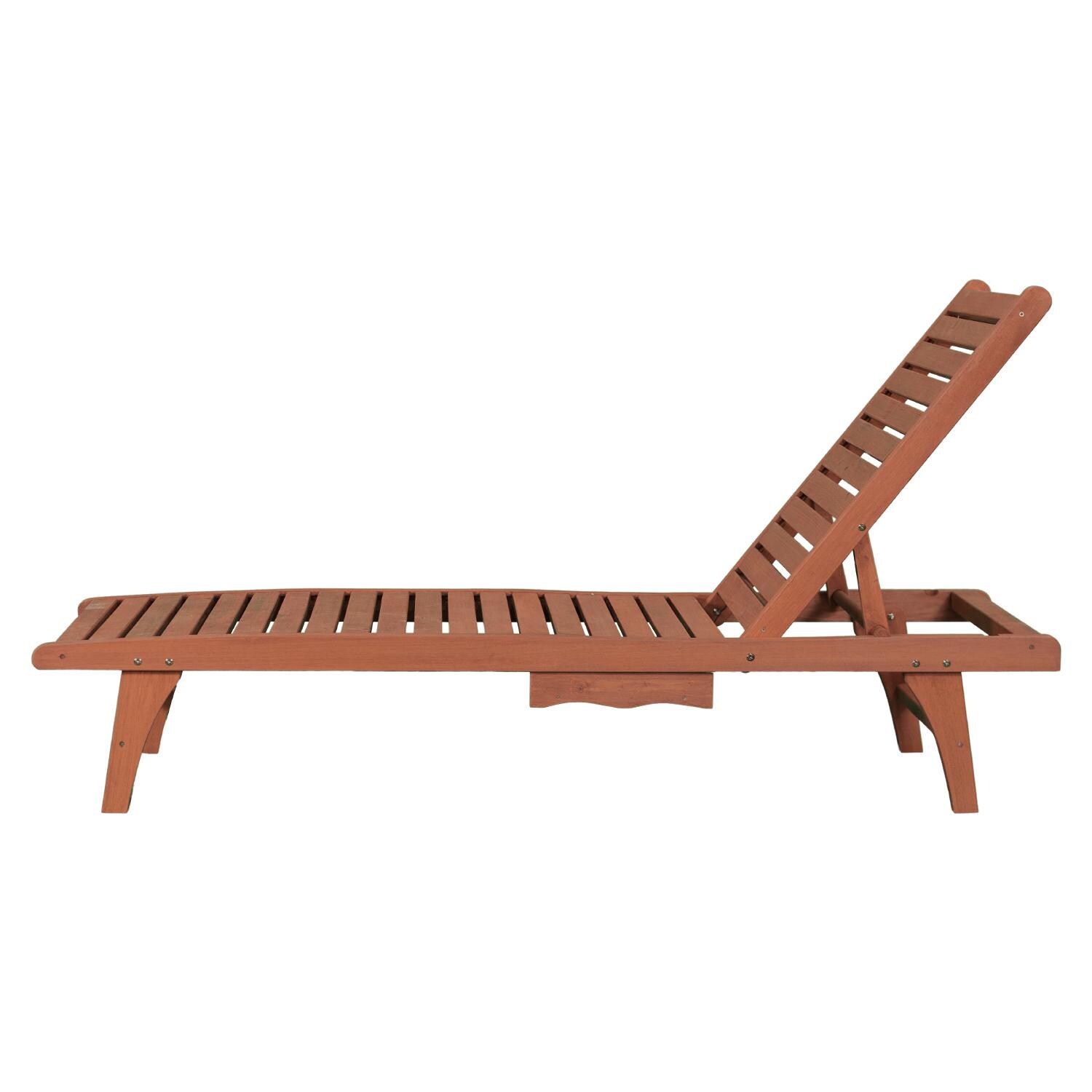 Leisure Season Wood Patio Chaise Lounge With Pull-Out Tray