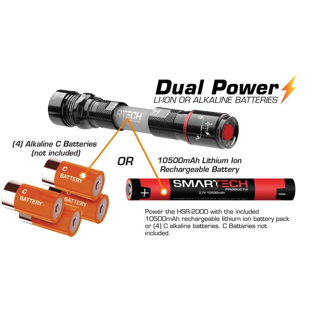 Smartech Products 2000 Lumen Dual Powered Rechargeable LED Flashlight and 9000 mAh Power Bank HSR-2000